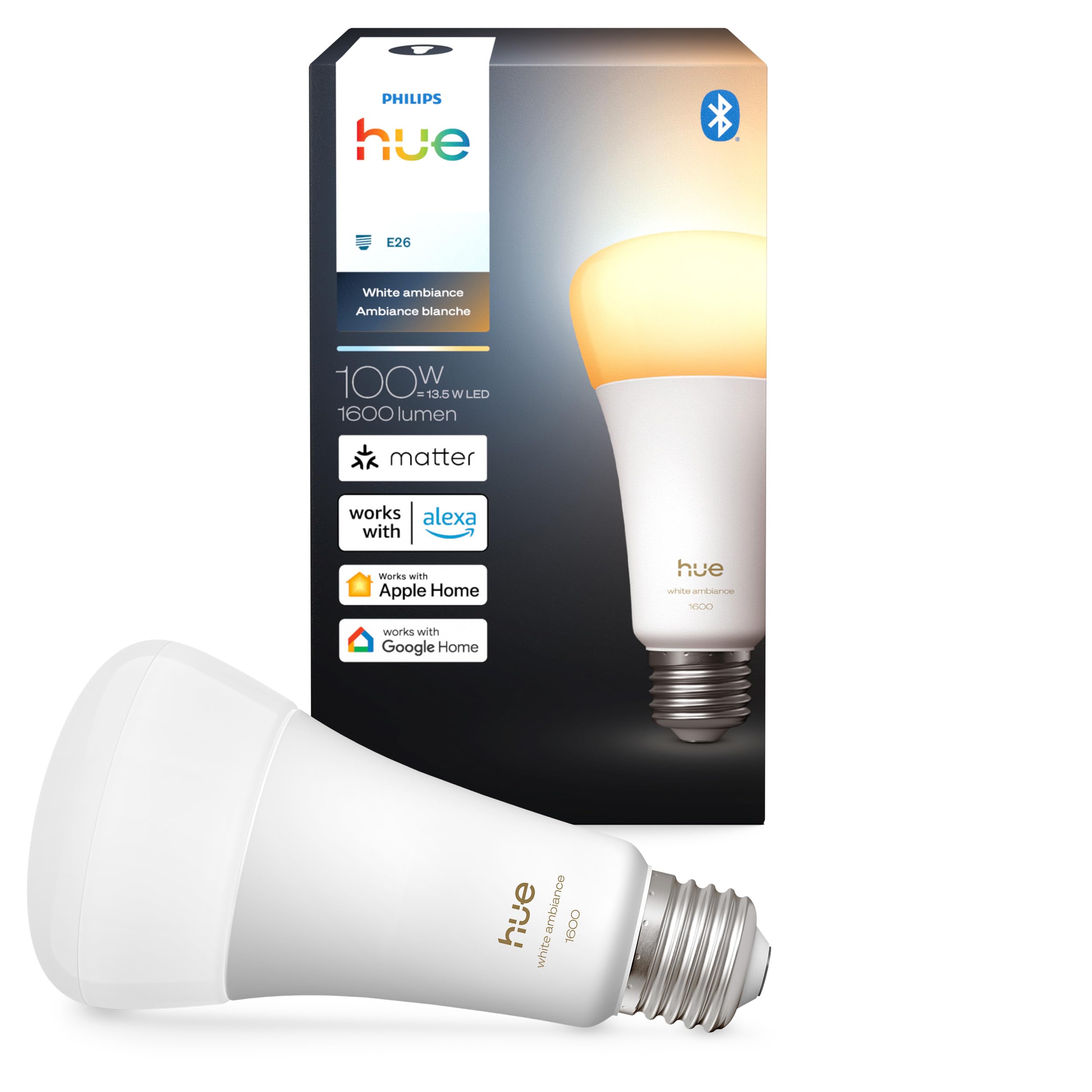 Philips Hue Smart LED A21 Bulb, White Ambiance, E26 Base, 13.5W